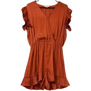Umgee Romper Flutter Sleeve Silky Satin Womens Medium Boho Festival Western